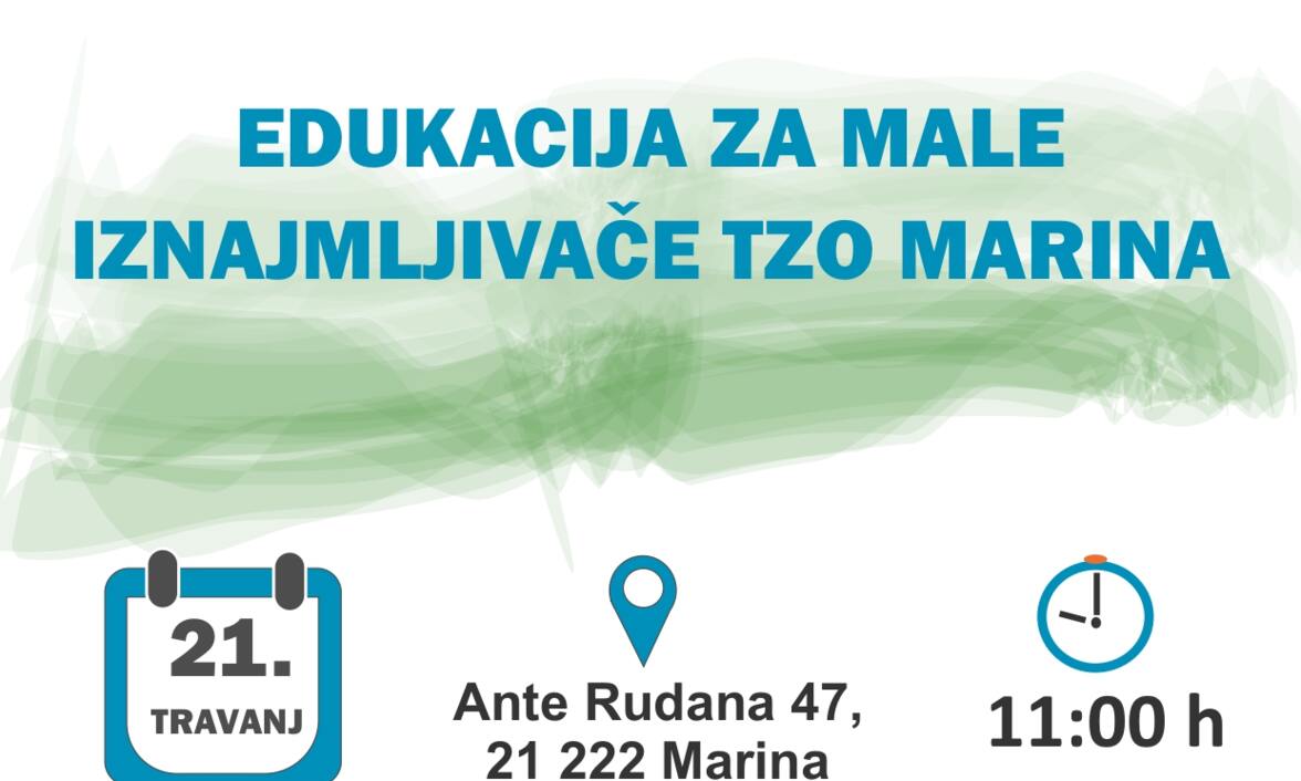 EDUKACIJA ZA MALE IZNAJMLJIVAČE TZO MARINA "Administrativno poslovanje i osnovne pripreme za 2023."