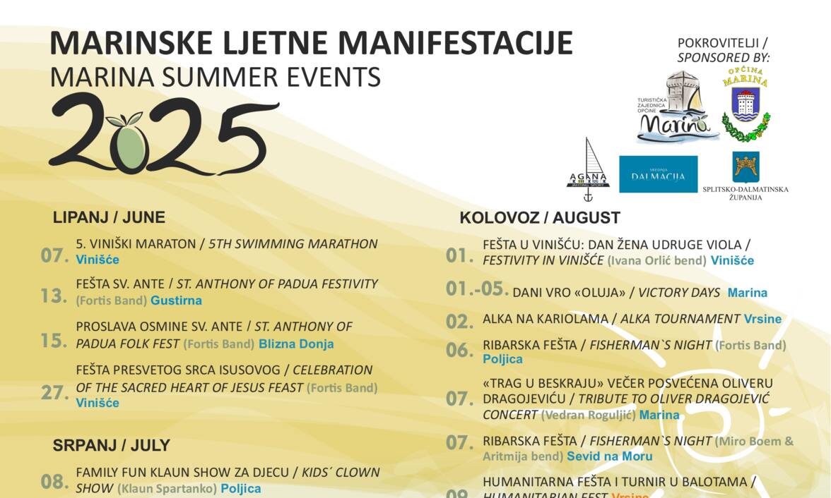 MARINSKE LJETNE MANIFESTACIJE 2025
