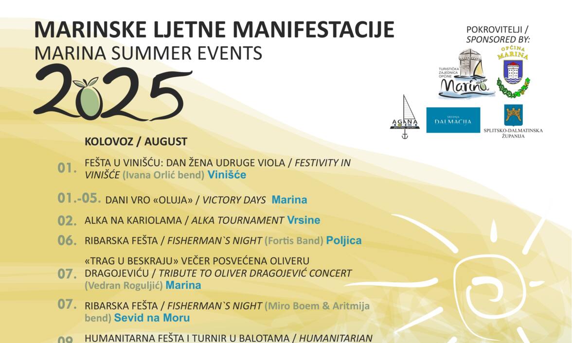 MARINSKE LJETNE MANIFESTACIJE 2025 - KOLOVOZ